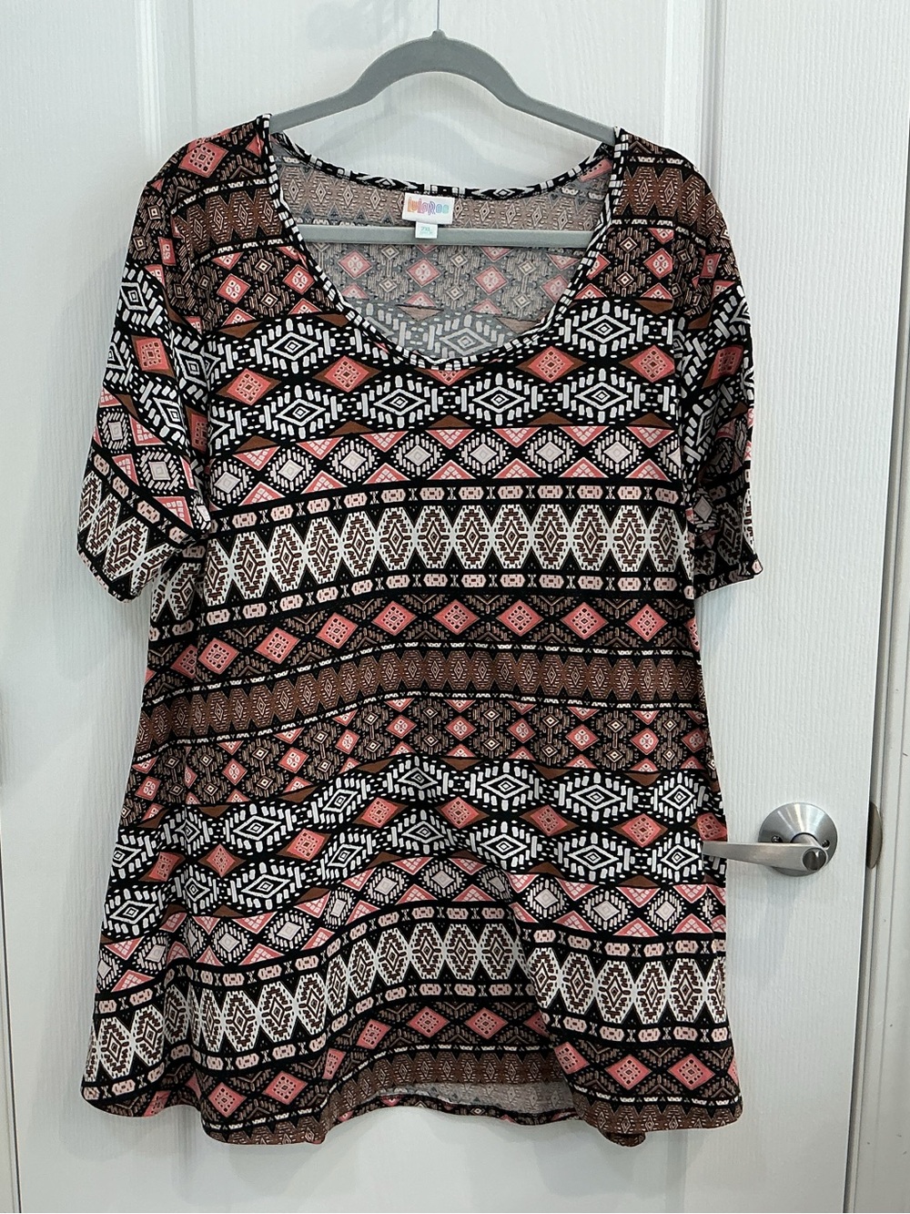 LuLaRoe Geometric Diamond Print Top - Pink, Black, White, Brown